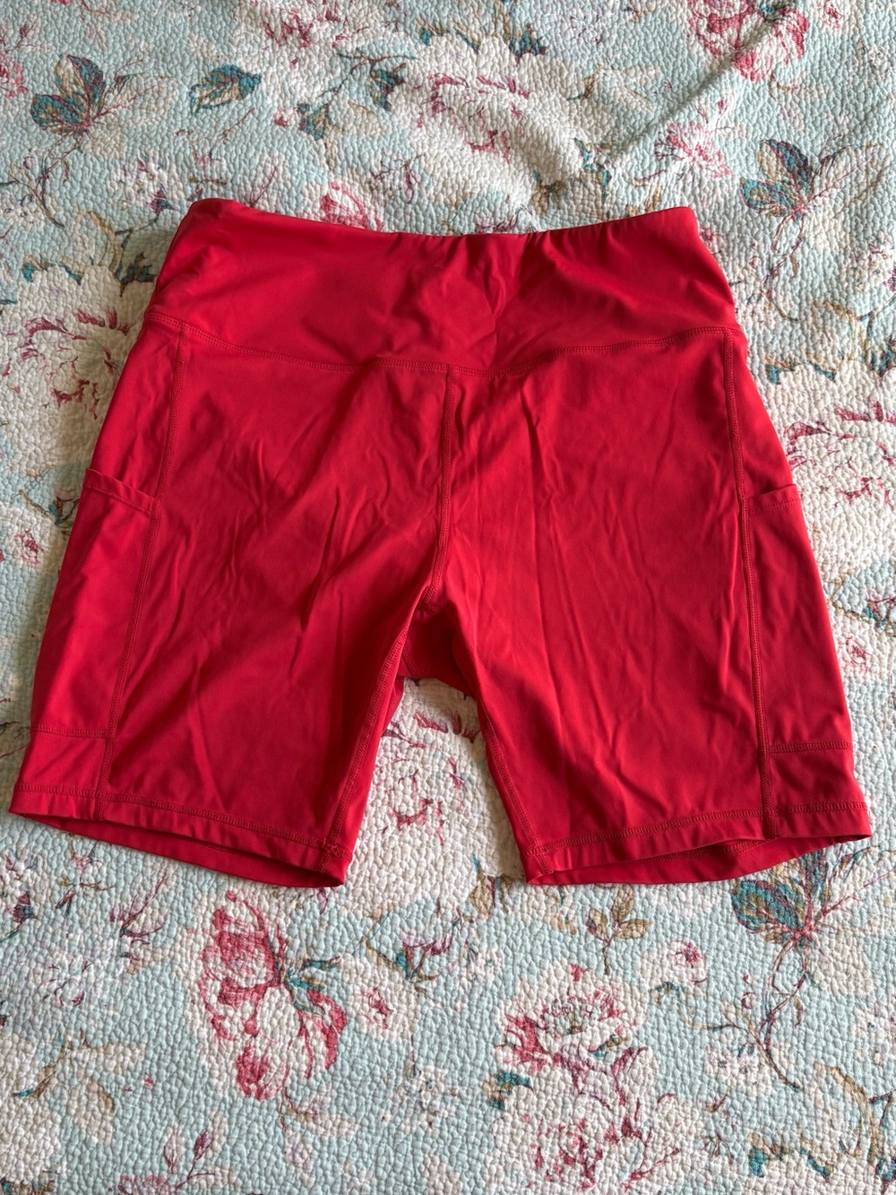 High-Rise Red Bike Shorts with Side Pockets